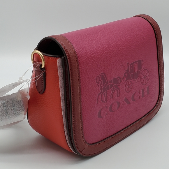 FINAL$-Coach Saddle with Horse & Carriage Leather Crossbody Colorblock Pink Ra - Picture 13 of 16